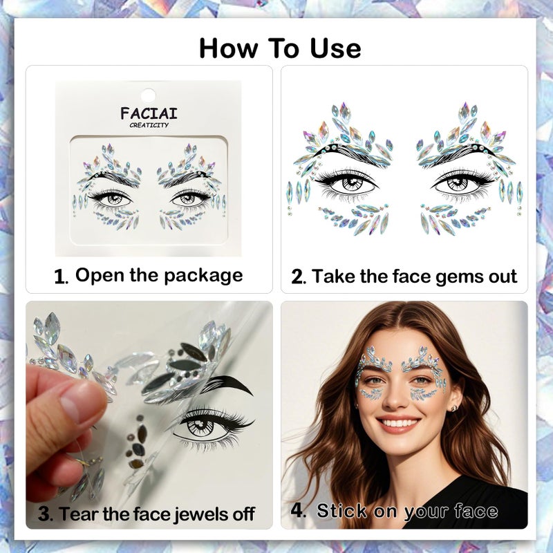 Allruyee 20 Sets Face Jewels Face Gems Mermaid Glitter Rhinestone Crystal Sticker Waterproof Eyes Face Temporary Tattoos For Party,Rave Festival,Carnival,Holiday Costumes,Rave Accessories,Makeup - Image 3
